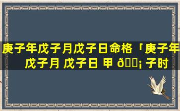 庚子年戊子月戊子日命格「庚子年 戊子月 戊子日 甲 🐡 子时」